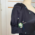 1970s KAUNOTAR Black Floral Maxi Dress-Puff Sleeves Finnish Vintage Dress