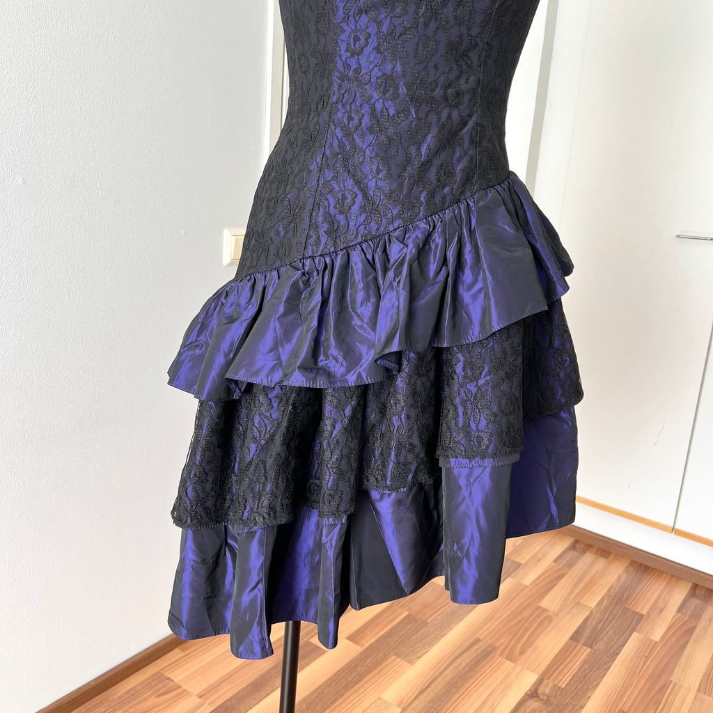 1980s Taffeta Prom Party Dress-Purple Black Cocktail Dress