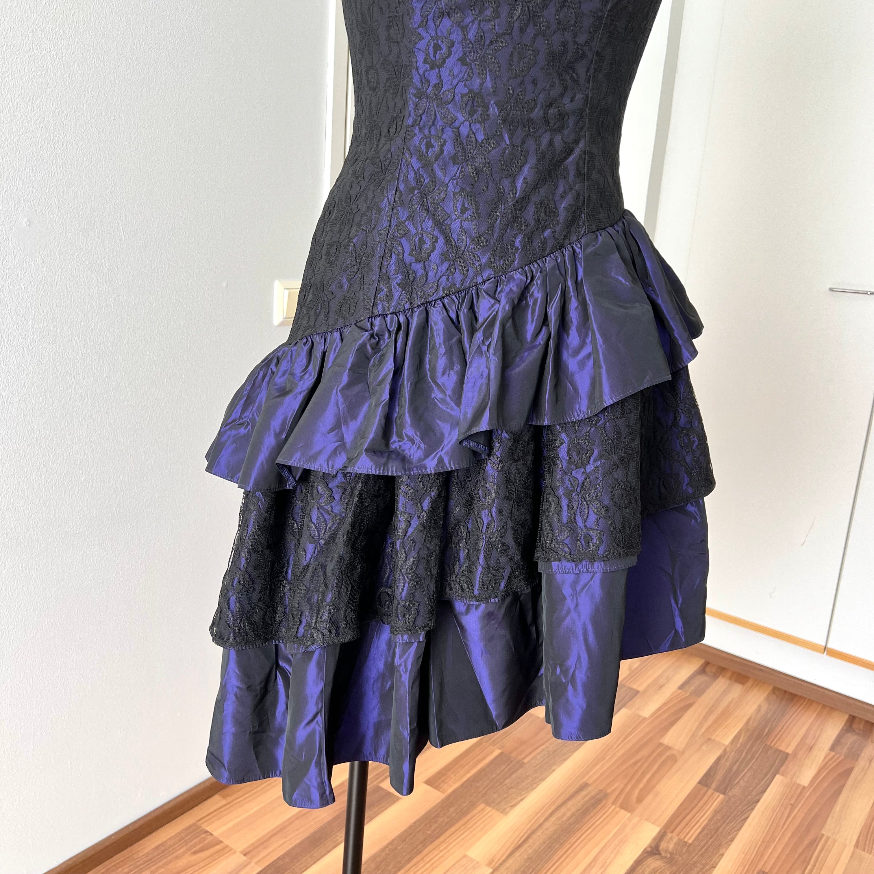 1980s Taffeta Prom Party Dress-Purple Black Cocktail Dress