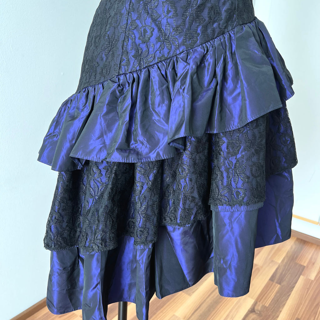 1980s Taffeta Prom Party Dress-Purple Black Cocktail Dress