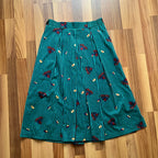 1980s Cotton Pleated Midi Skirt-High Waisted Preppy Summer Skirt-Striped Aline Skirt EU 38