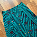 1980s Cotton Pleated Midi Skirt-High Waisted Preppy Summer Skirt-Striped Aline Skirt EU 38