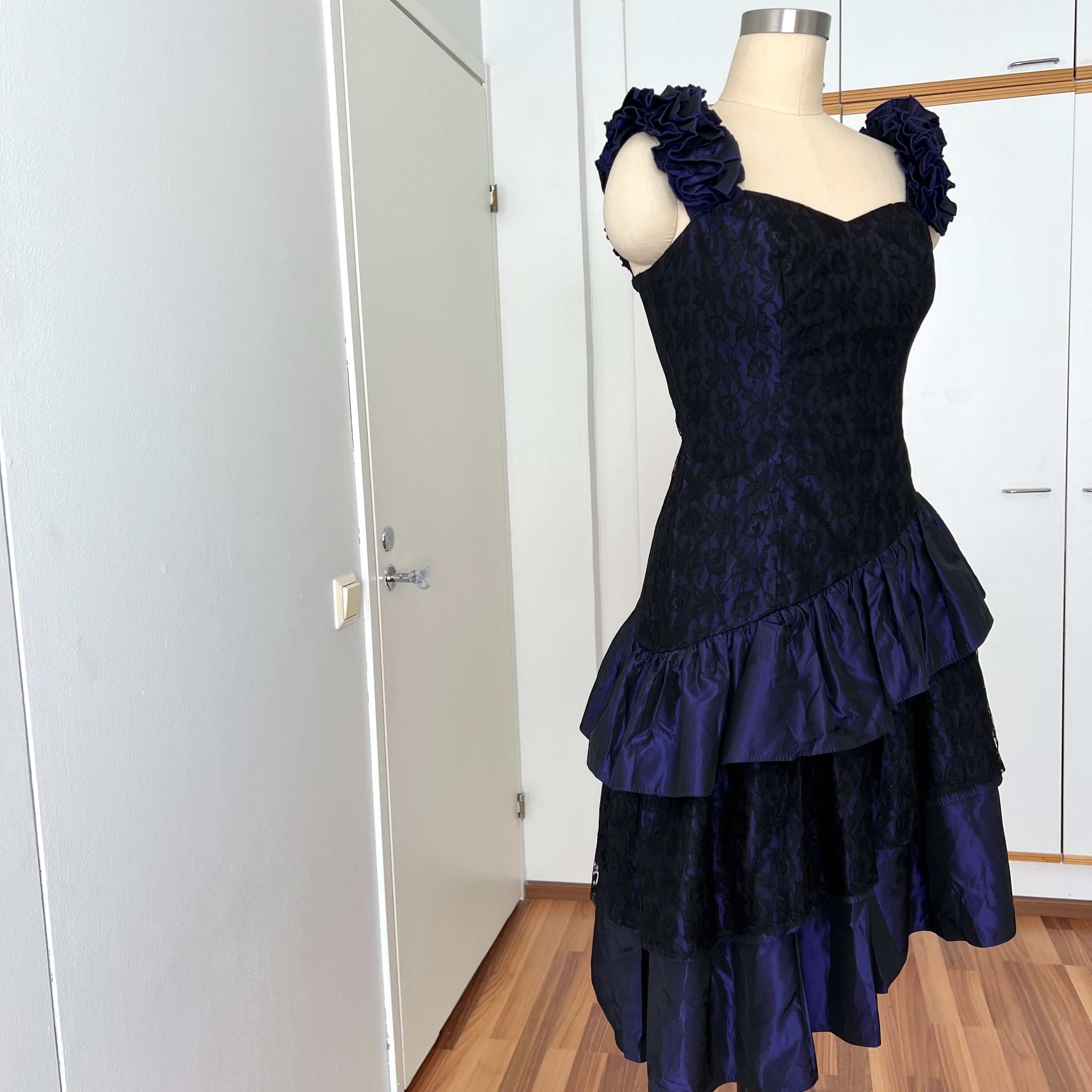 1980s Taffeta Prom Party Dress-Purple Black Cocktail Dress