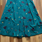 1980s Cotton Pleated Midi Skirt-High Waisted Preppy Summer Skirt-Striped Aline Skirt EU 38