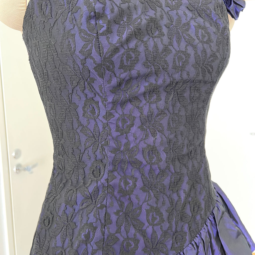 1980s Taffeta Prom Party Dress-Purple Black Cocktail Dress