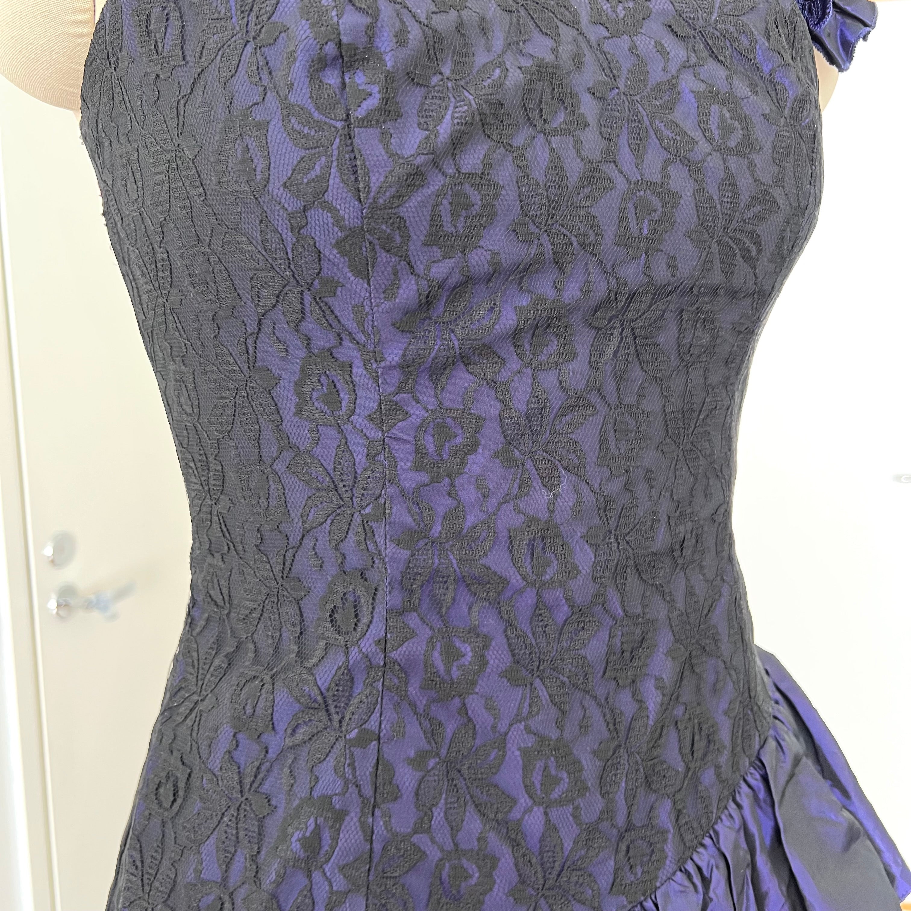 1980s Taffeta Prom Party Dress-Purple Black Cocktail Dress