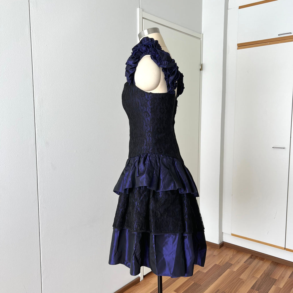 1980s Taffeta Prom Party Dress-Purple Black Cocktail Dress