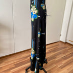 1970s KAUNOTAR Black Floral Maxi Dress-Puff Sleeves Finnish Vintage Dress