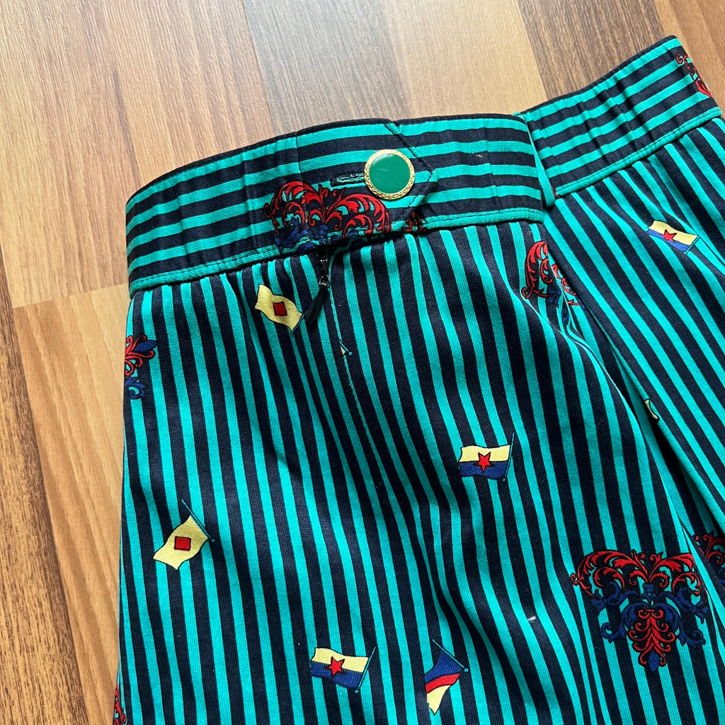 1980s Cotton Pleated Midi Skirt-High Waisted Preppy Summer Skirt-Striped Aline Skirt EU 38