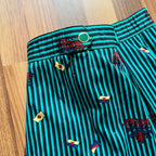 1980s Cotton Pleated Midi Skirt-High Waisted Preppy Summer Skirt-Striped Aline Skirt EU 38