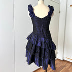 1980s Taffeta Prom Party Dress-Purple Black Cocktail Dress