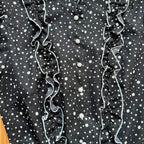 1970s Polka Dot Prairie Maxi Dress Ruffled High Neck Gothic Long Sleeves Victorian Style Tiered