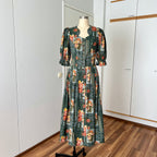 1990s ISOLA Austrian Folk Trachten Dress-Dark Floral Maxi Dirndl Dress EU 40