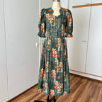 1990s ISOLA Austrian Folk Trachten Dress-Dark Floral Maxi Dirndl Dress EU 40