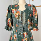 1990s ISOLA Austrian Folk Trachten Dress-Dark Floral Maxi Dirndl Dress EU 40