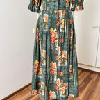 1990s ISOLA Austrian Folk Trachten Dress-Dark Floral Maxi Dirndl Dress EU 40