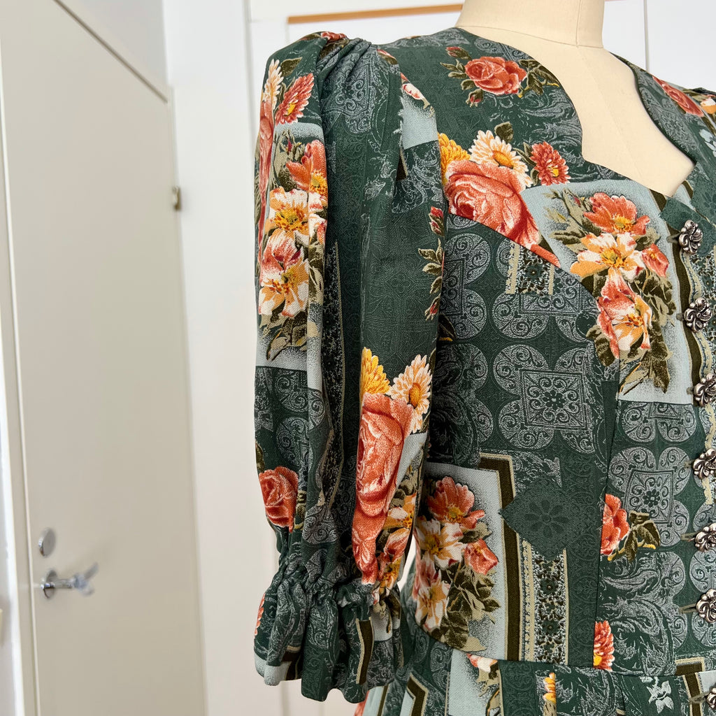 1990s ISOLA Austrian Folk Trachten Dress-Dark Floral Maxi Dirndl Dress EU 40