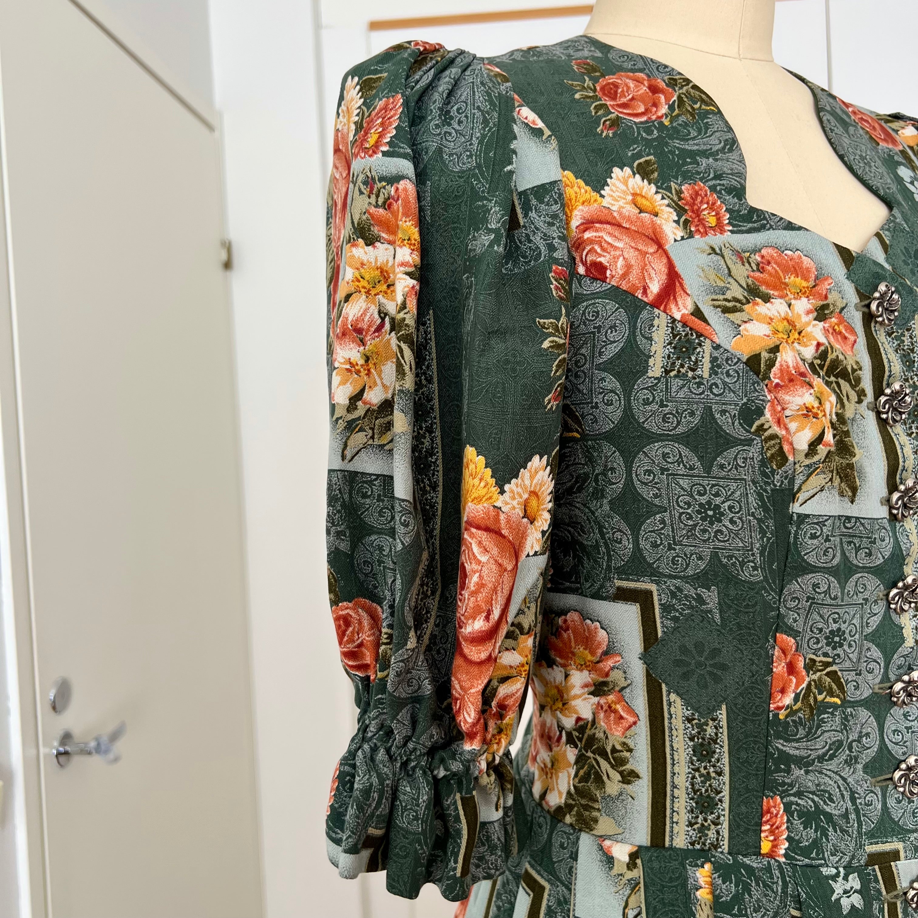 1990s ISOLA Austrian Folk Trachten Dress-Dark Floral Maxi Dirndl Dress EU 40