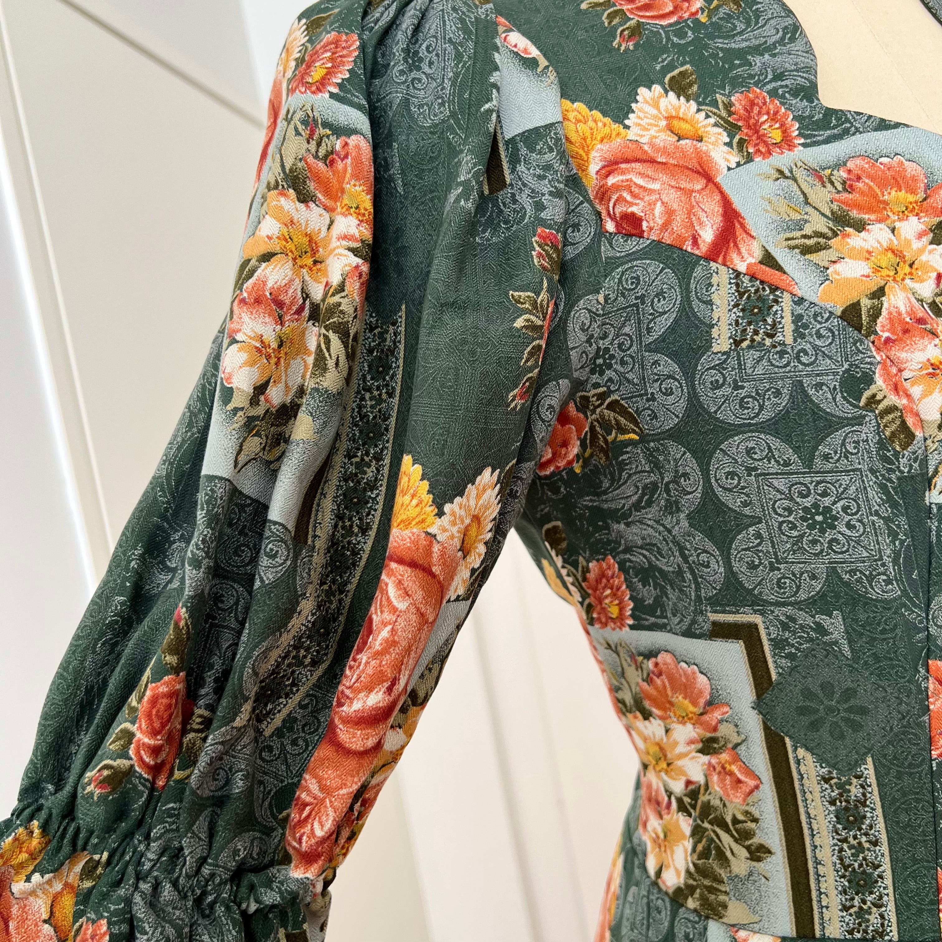 1990s ISOLA Austrian Folk Trachten Dress-Dark Floral Maxi Dirndl Dress EU 40