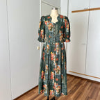 1990s ISOLA Austrian Folk Trachten Dress-Dark Floral Maxi Dirndl Dress EU 40