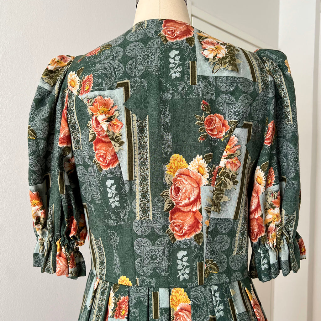 1990s ISOLA Austrian Folk Trachten Dress-Dark Floral Maxi Dirndl Dress EU 40
