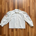 1980s Vintage Embroidered Linen Blouse-White Bavarian Folk Prairie Shirt-Button Front