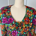 1980s Metallic Floral Drop Waist Dress-Long Sleeves Boho Midi Cocktail Party Dress
