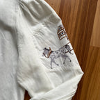 1980s Vintage Embroidered Linen Blouse White Bavarian Folk Prairie Shirt Button Front