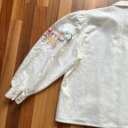 1980s Vintage Embroidered Linen Blouse White Bavarian Folk Prairie Shirt Button Front