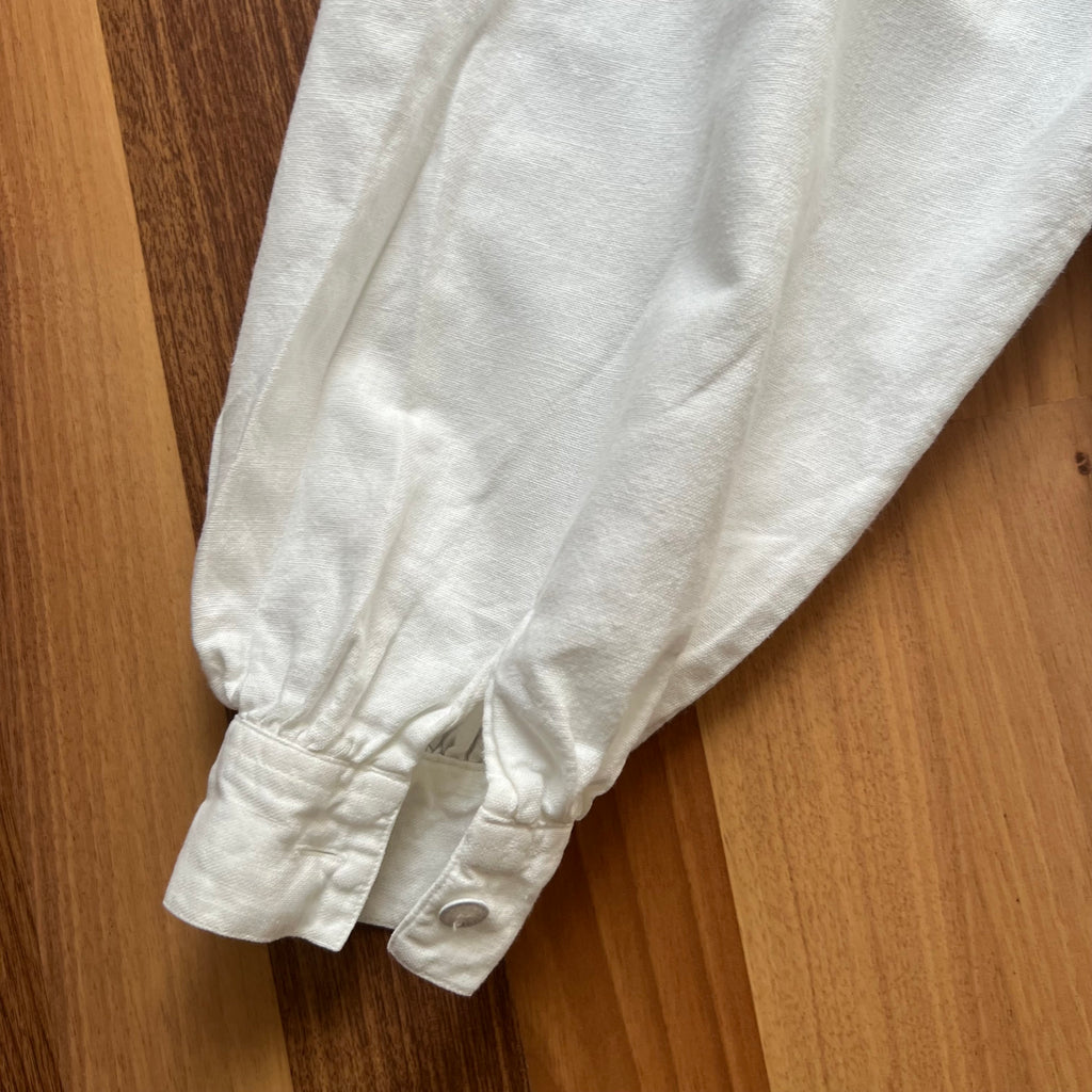 1980s Vintage Embroidered Linen Blouse White Bavarian Folk Prairie Shirt Button Front