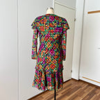 1980s Metallic Floral Drop Waist Dress-Long Sleeves Boho Midi Cocktail Party Dress