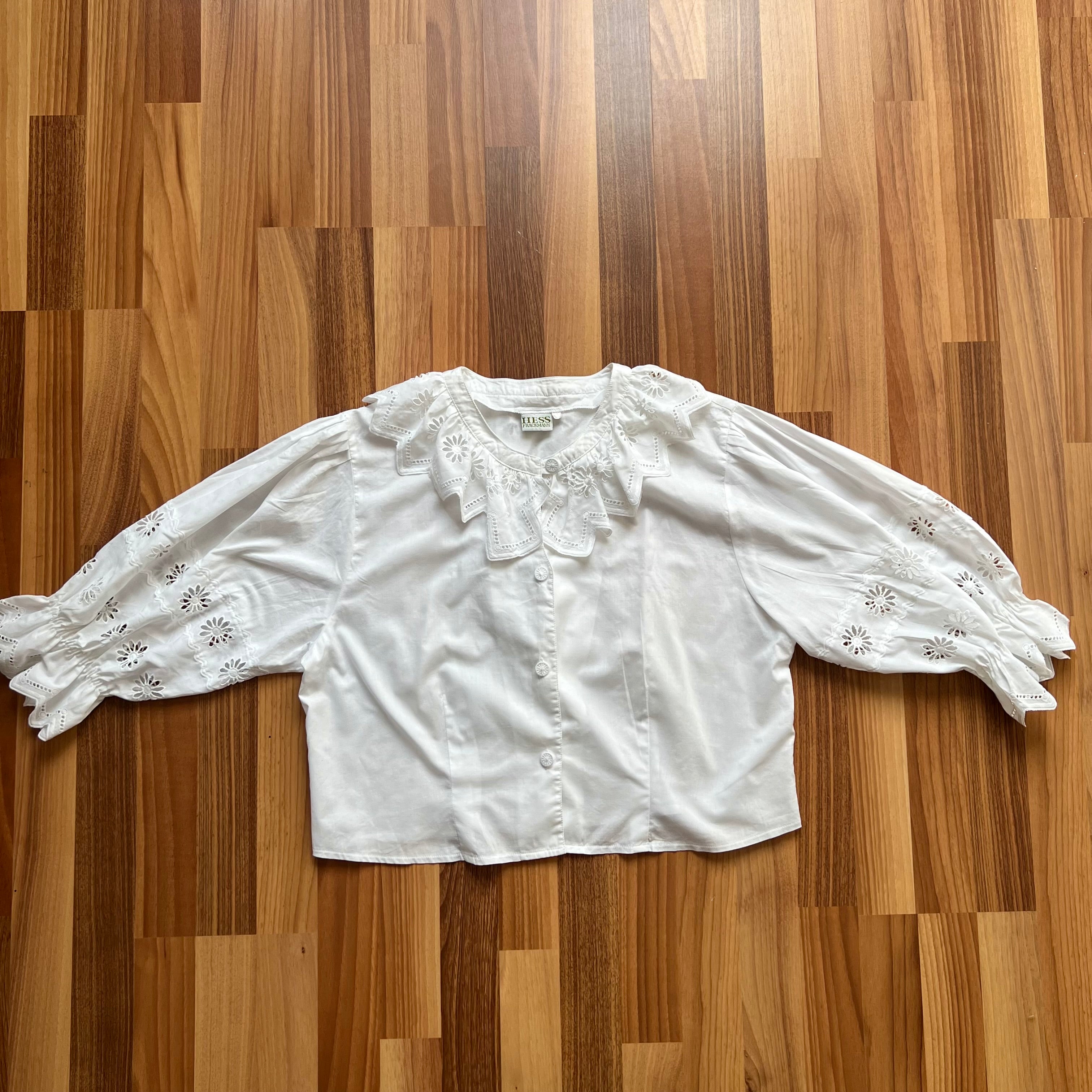 80s Hess Frackmann Cottagecore Top Bavarian Folk  Romantic Cotton Peasant Shirt EU 40