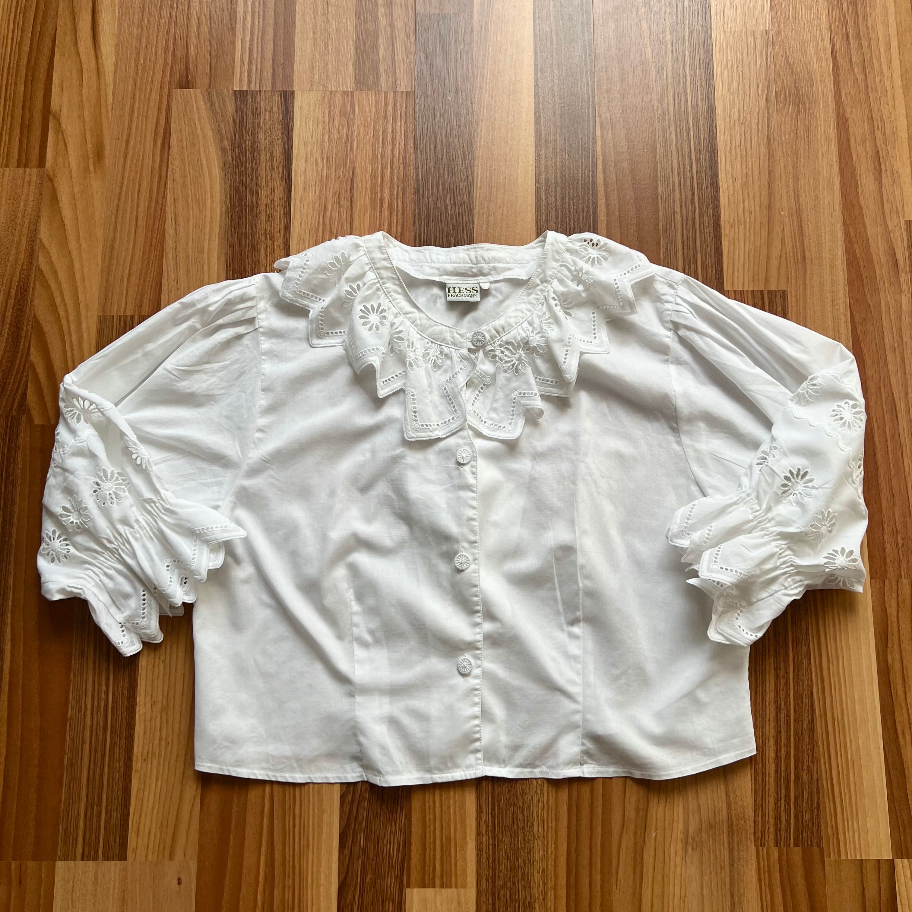 80s Hess Frackmann Cottagecore Top Bavarian Folk  Romantic Cotton Peasant Shirt EU 40