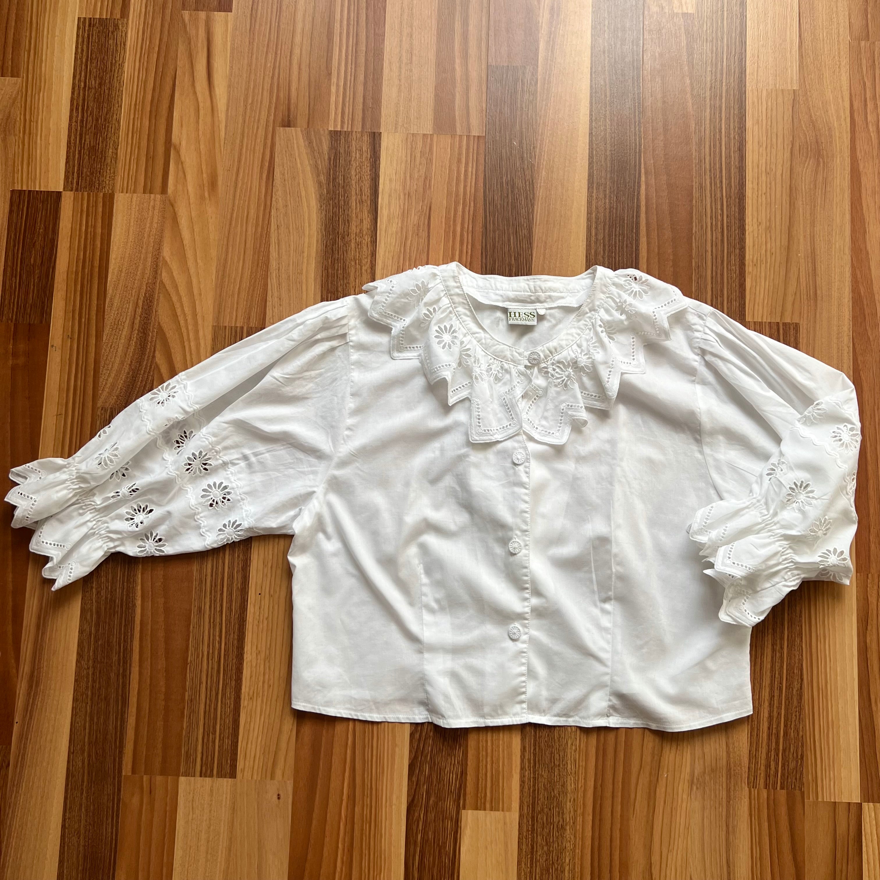 80s Hess Frackmann Cottagecore Top Bavarian Folk  Romantic Cotton Peasant Shirt EU 40