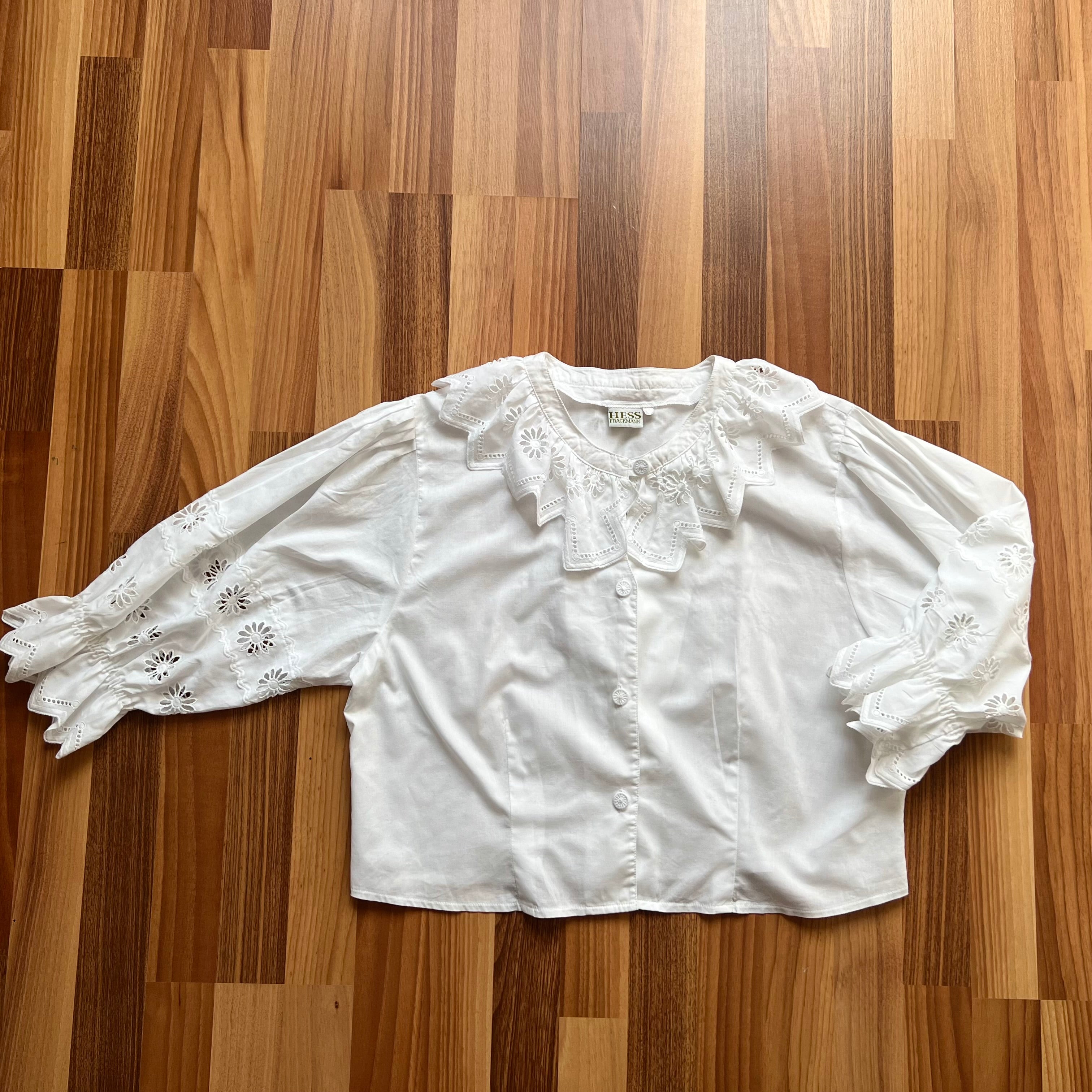 80s Hess Frackmann Cottagecore Top Bavarian Folk  Romantic Cotton Peasant Shirt EU 40
