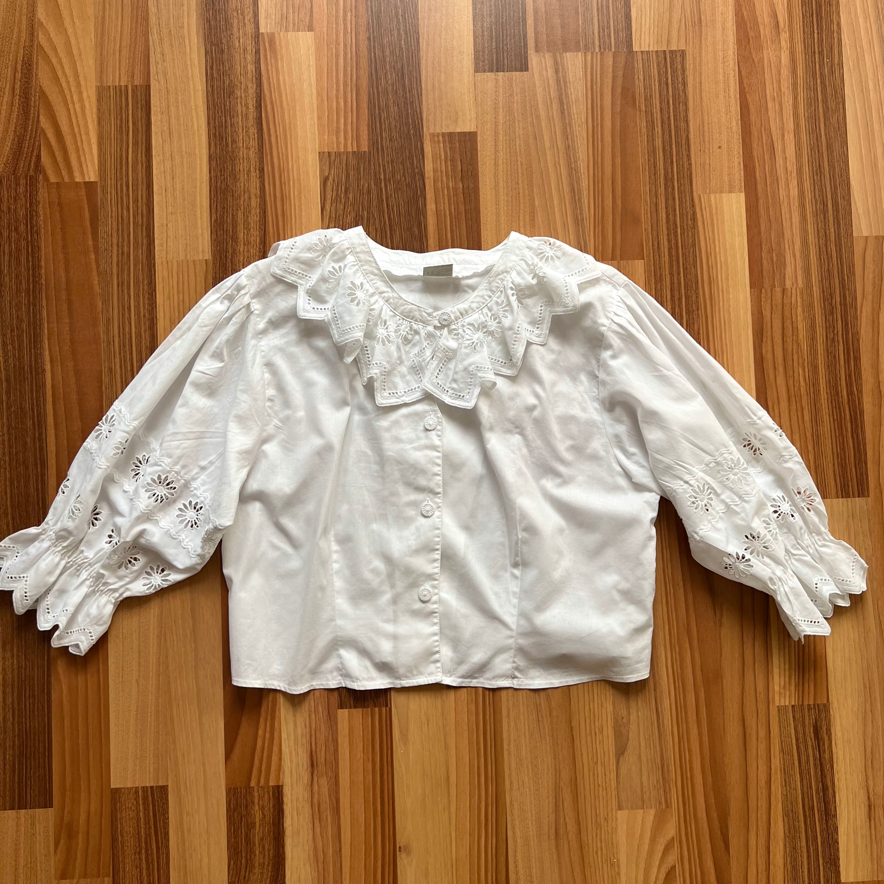 80s Hess Frackmann Cottagecore Top-Bavarian Folk Blouse-Boho Romantic Shirt-White Cotton Peasant 