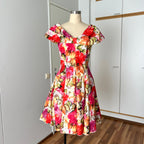 1980s Floral Rockabilly Cotton Dress-Off Shoulder Portrait Fit and Flare Swing Dress-80s Does 50s