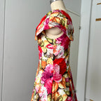1980s Floral Rockabilly Cotton Dress-Off Shoulder Portrait Fit and Flare Swing Dress-80s Does 50s