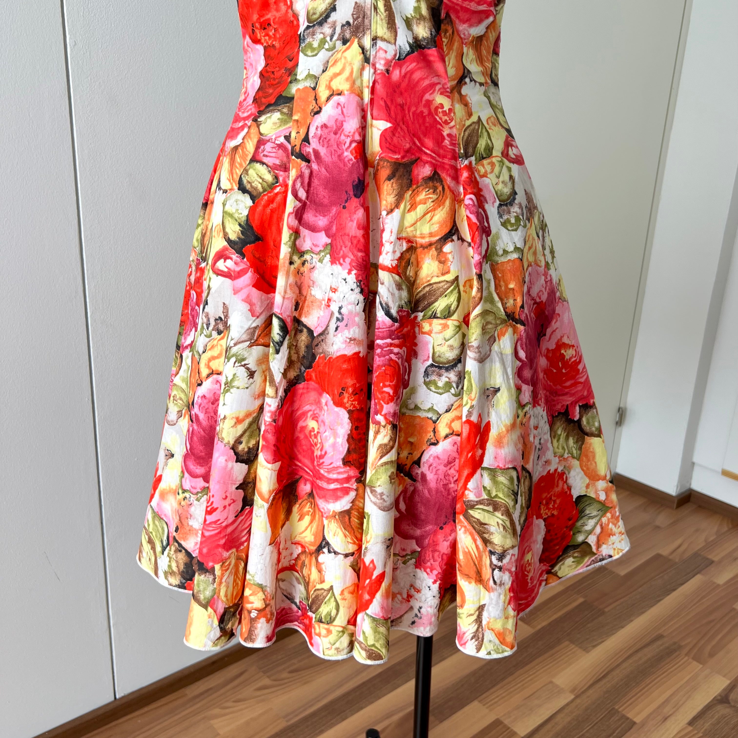 1980s Floral Rockabilly Cotton Dress-Off Shoulder Portrait Fit and Flare Swing Dress-80s Does 50s