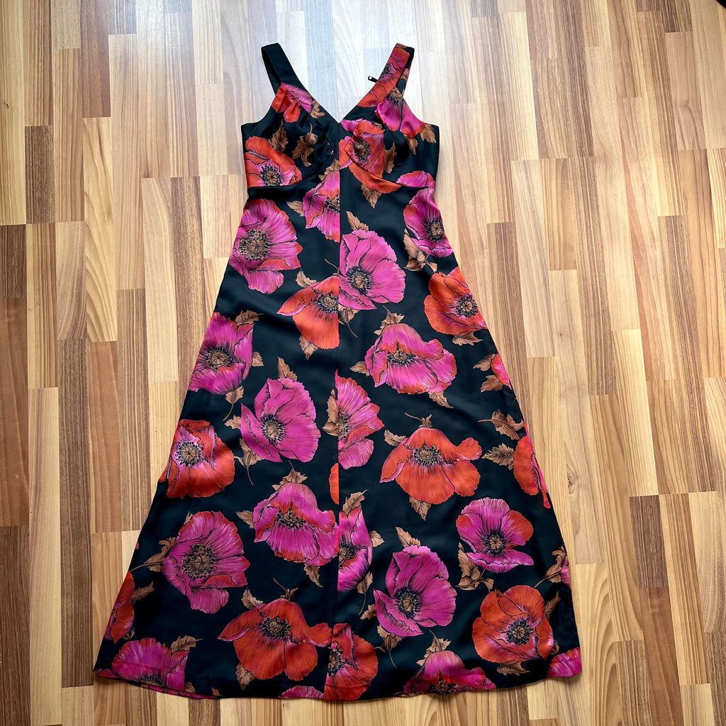 1970s Vintage Floral Maxi Dress-Sleeveless V Neck Summer Sun Dress