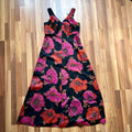 1970s Vintage Floral Maxi Dress-Sleeveless V Neck Summer Sun Dress
