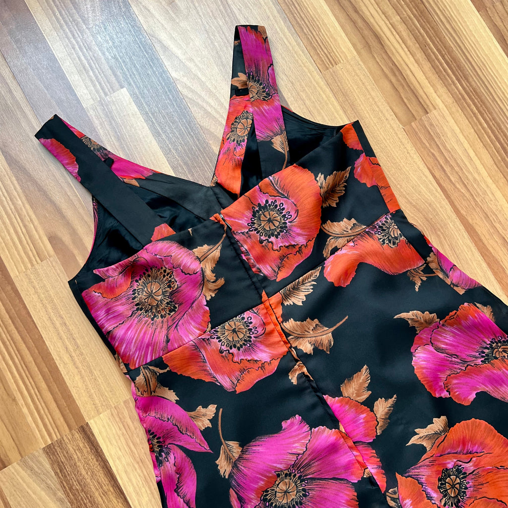 1970s Vintage Floral Maxi Dress-Sleeveless V Neck Summer Sun Dress