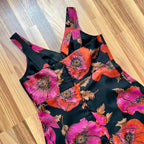 1970s Vintage Floral Maxi Dress-Sleeveless V Neck Summer Sun Dress