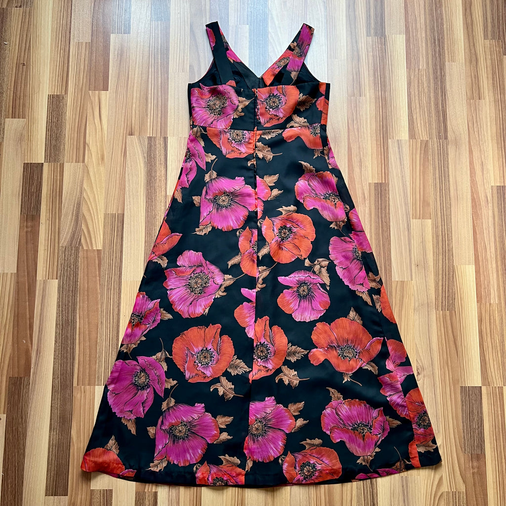 1970s Vintage Floral Maxi Dress-Sleeveless V Neck Summer Sun Dress