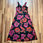 1970s Vintage Floral Maxi Dress-Sleeveless V Neck Summer Sun Dress