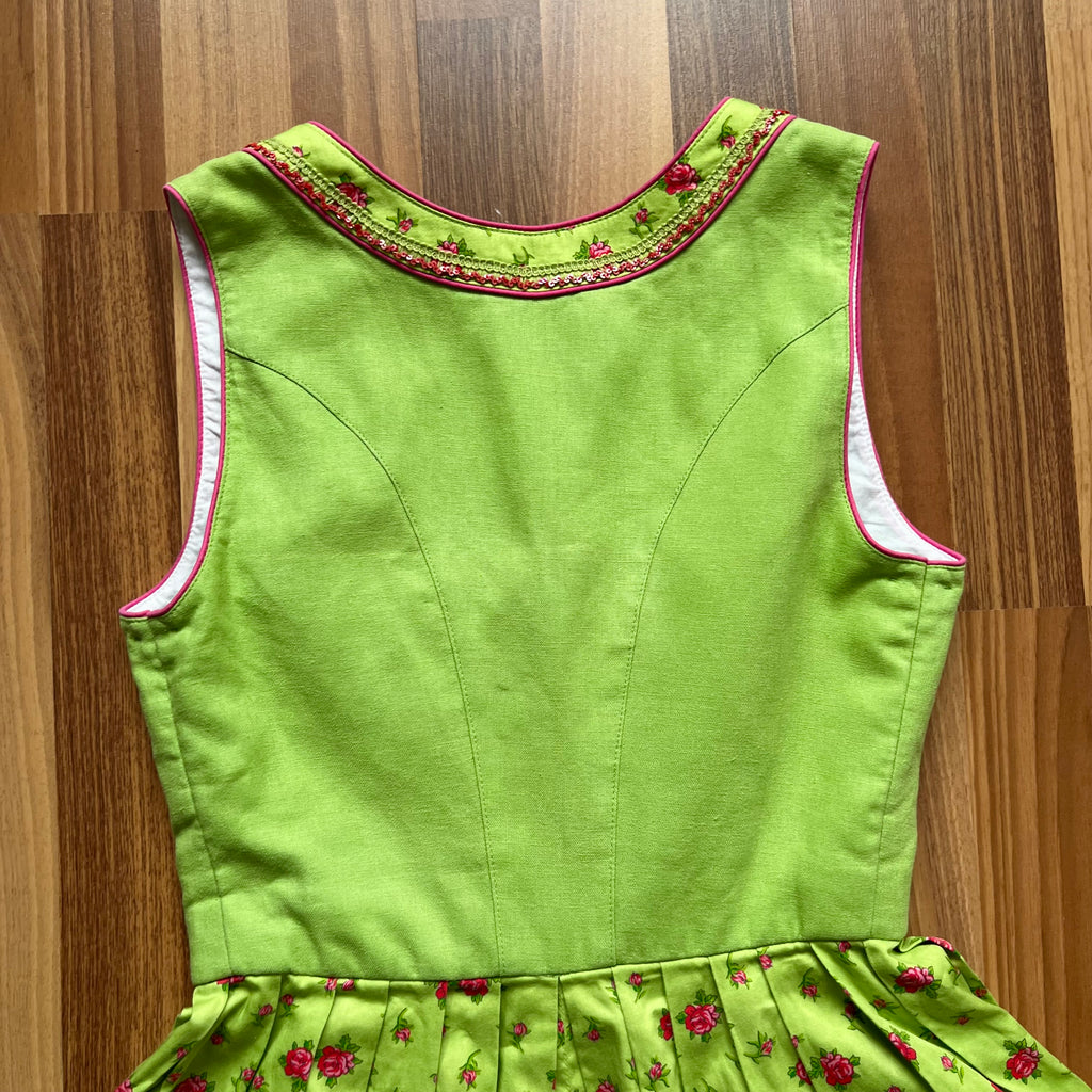 Vintage German Floral Cotton Dirndl-Green Oktoberfest Outfit-Bavarian Trachten Dress EU 36