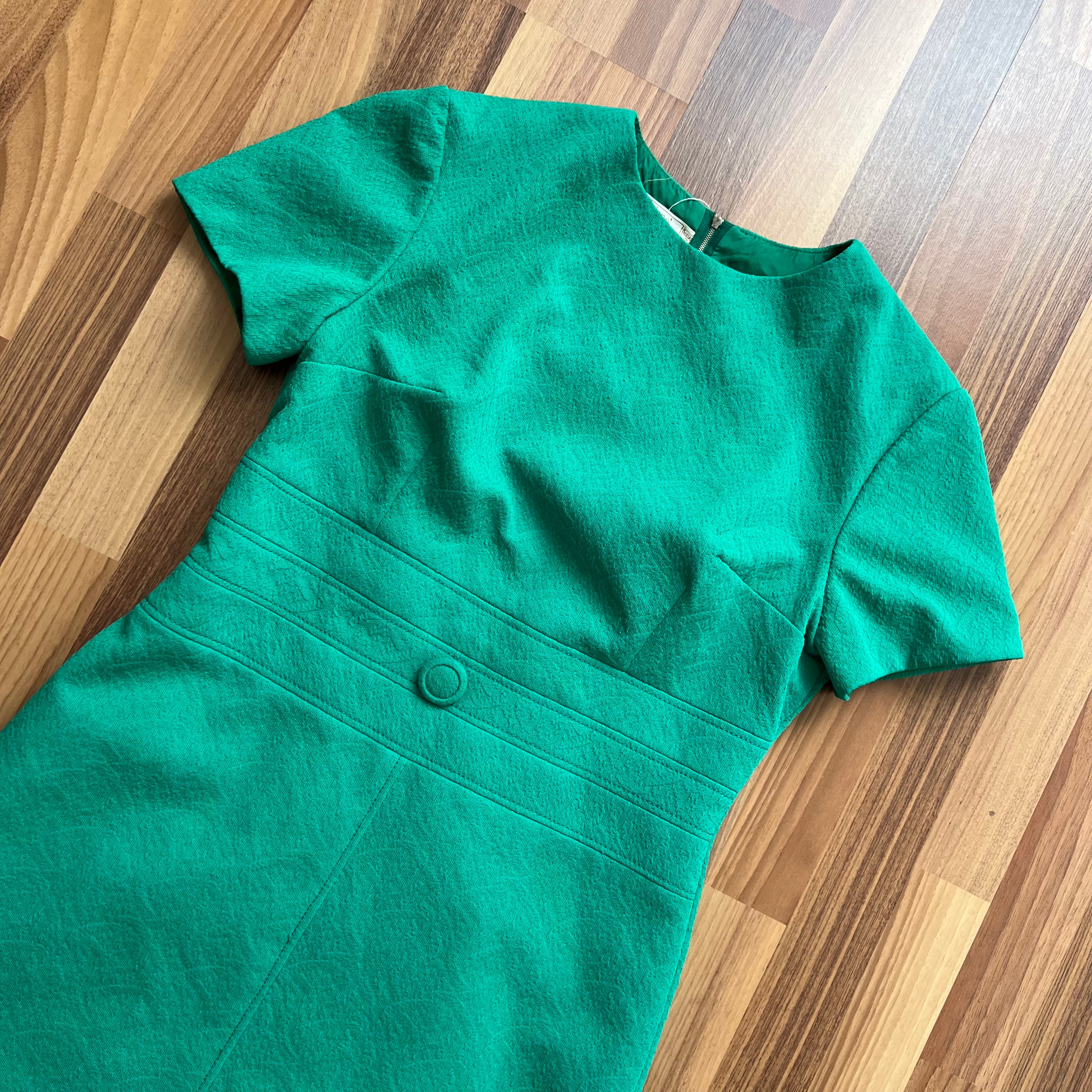1960s Vintage Green Mod Mini Dress-Short Sleeves Shift Twiggy Style Go Go Dress-Retro Day Dress