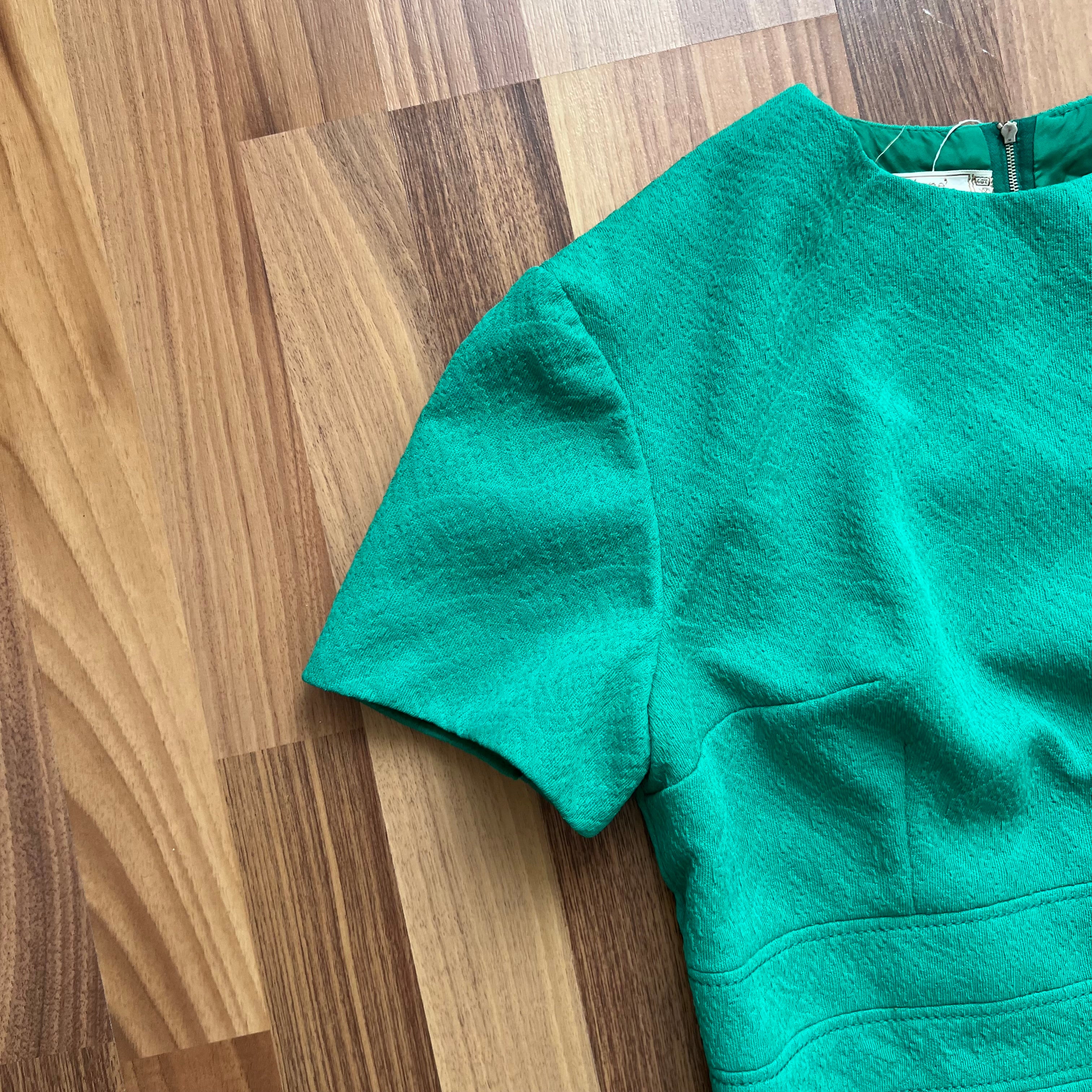 1960s Vintage Green Mod Mini Dress-Short Sleeves Shift Twiggy Style Go Go Dress-Retro Day Dress