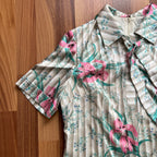 1970s Vintage Floral Shift Dress-Short Sleeves Mini Mod Dress-Retro Secretary Day Dress