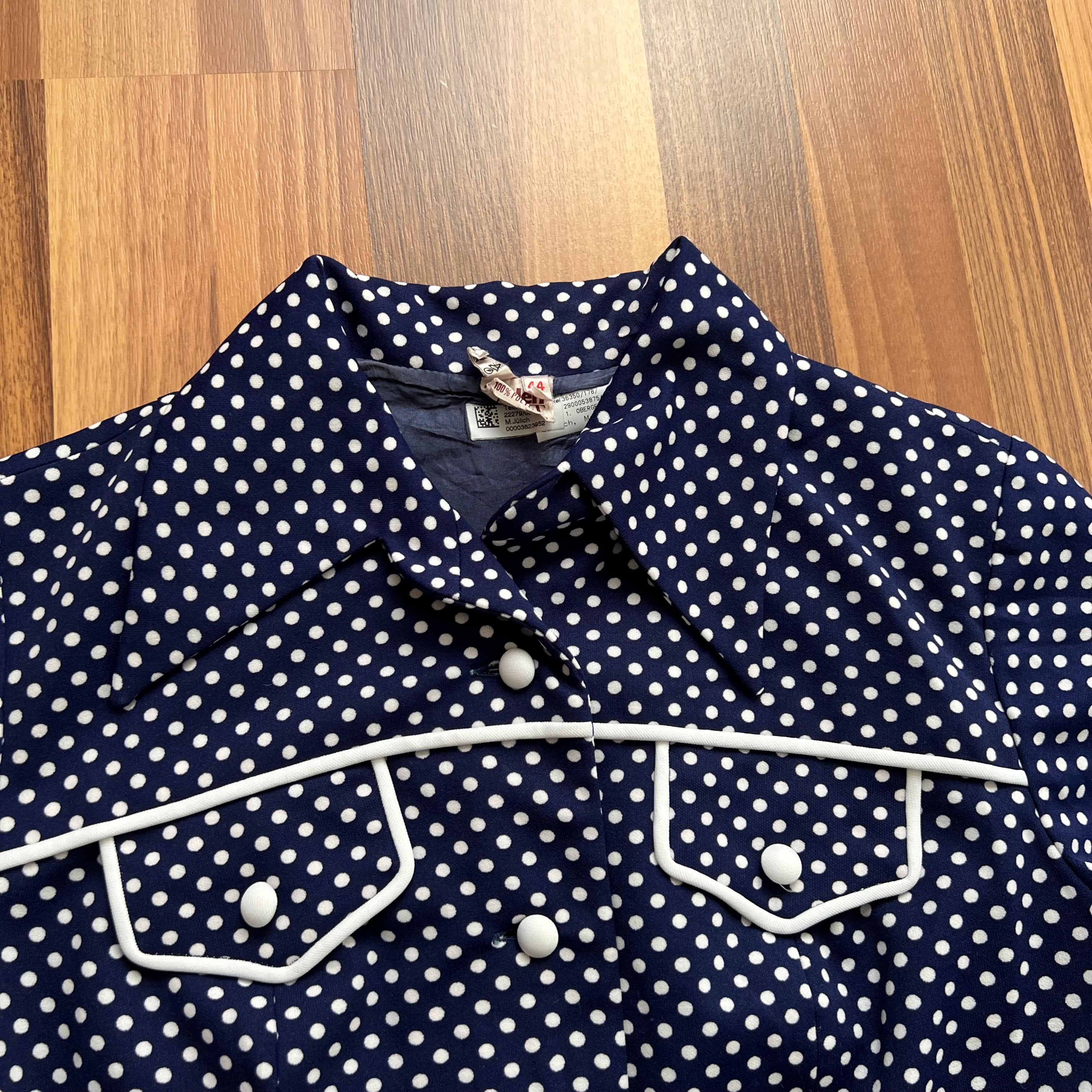1970s  Polka Dot Mod Mini Dress-Button Front Shirt Dress Short Sleeves Dagger Collar